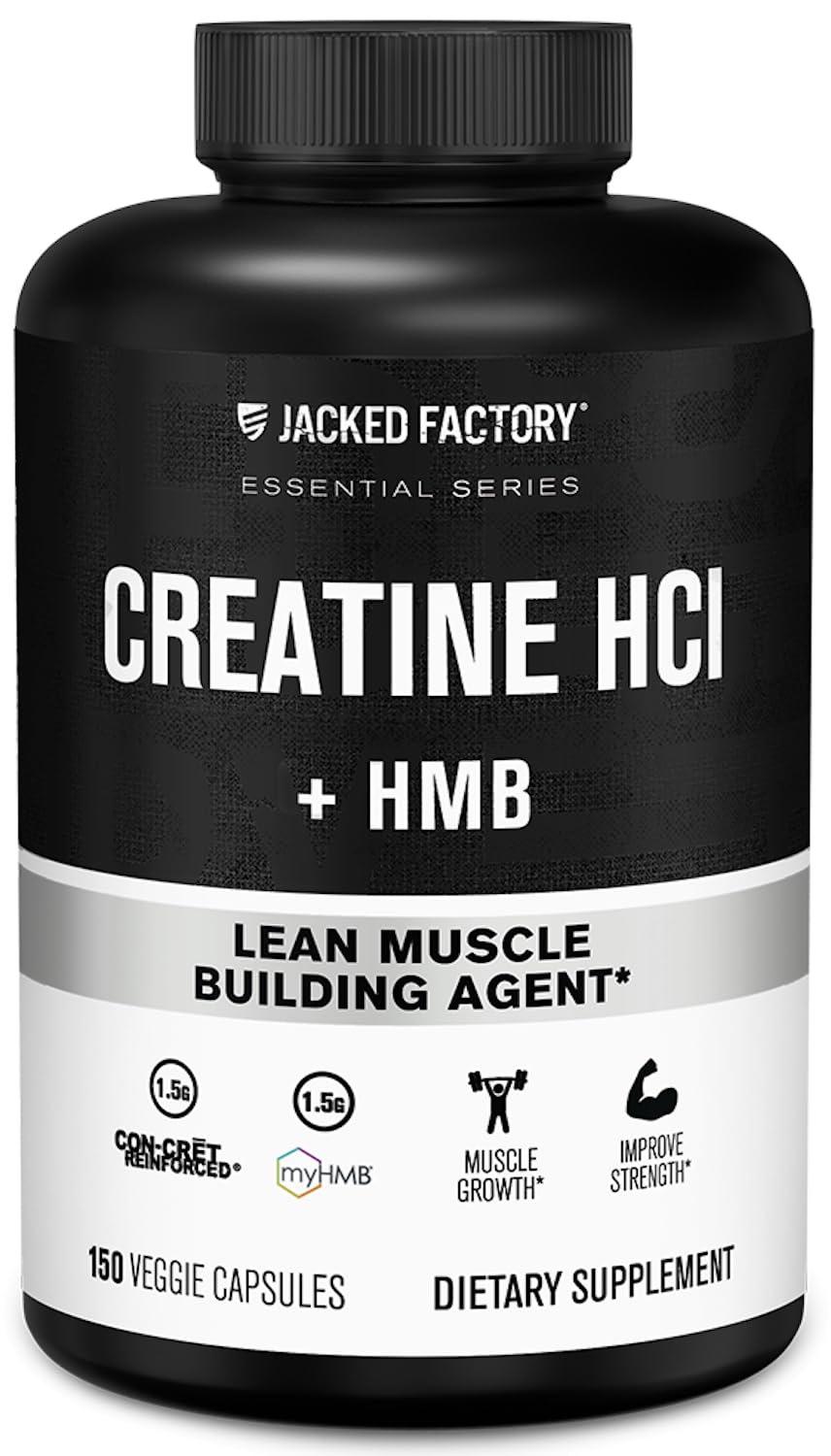 Jacked Factory Creatine HCL + HMB capsules bottle front for muscle growth support.