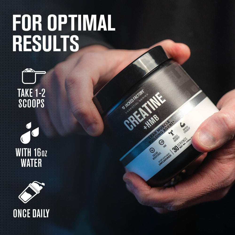 Jacked Factory Creatine HMB powder in shaker before workouts.