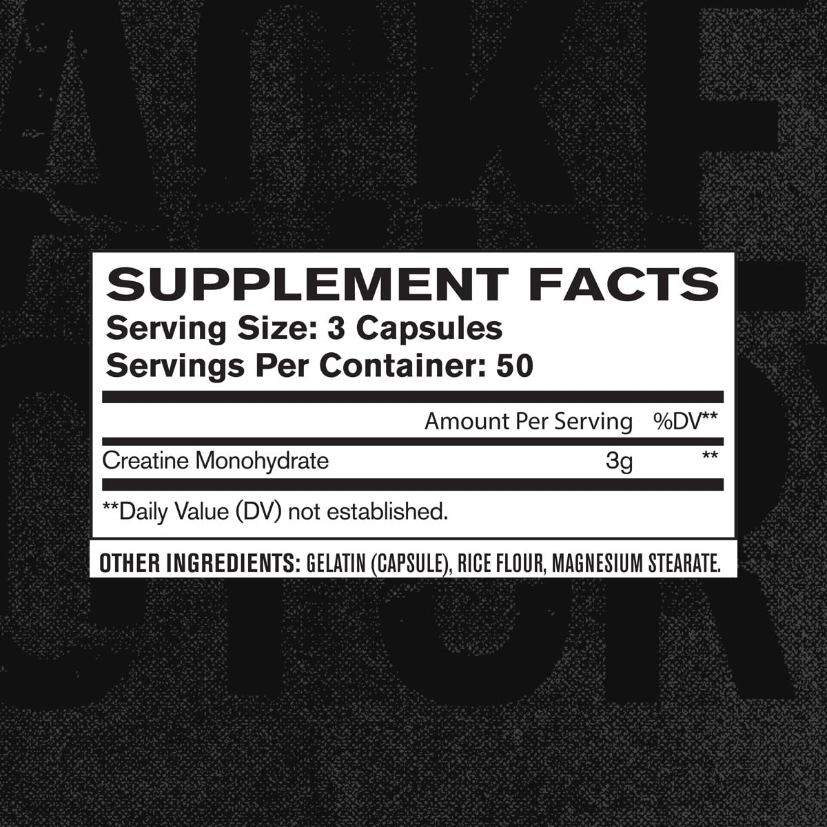 Jacked Factory Creatine Monohydrate label notes 1000 mg per capsule for consistent dosing.