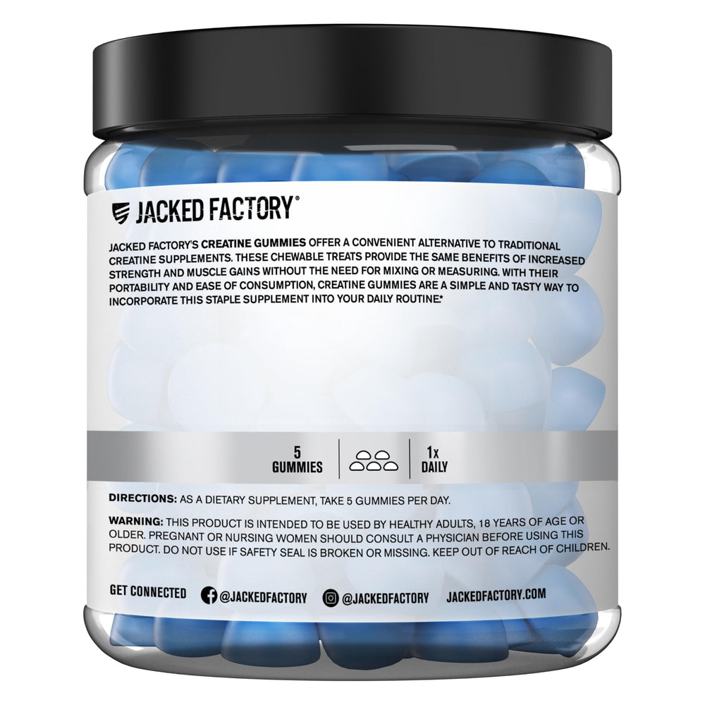 Jacked Factory Creatine Monohydrate Gummies blue raspberry flavor close-up
