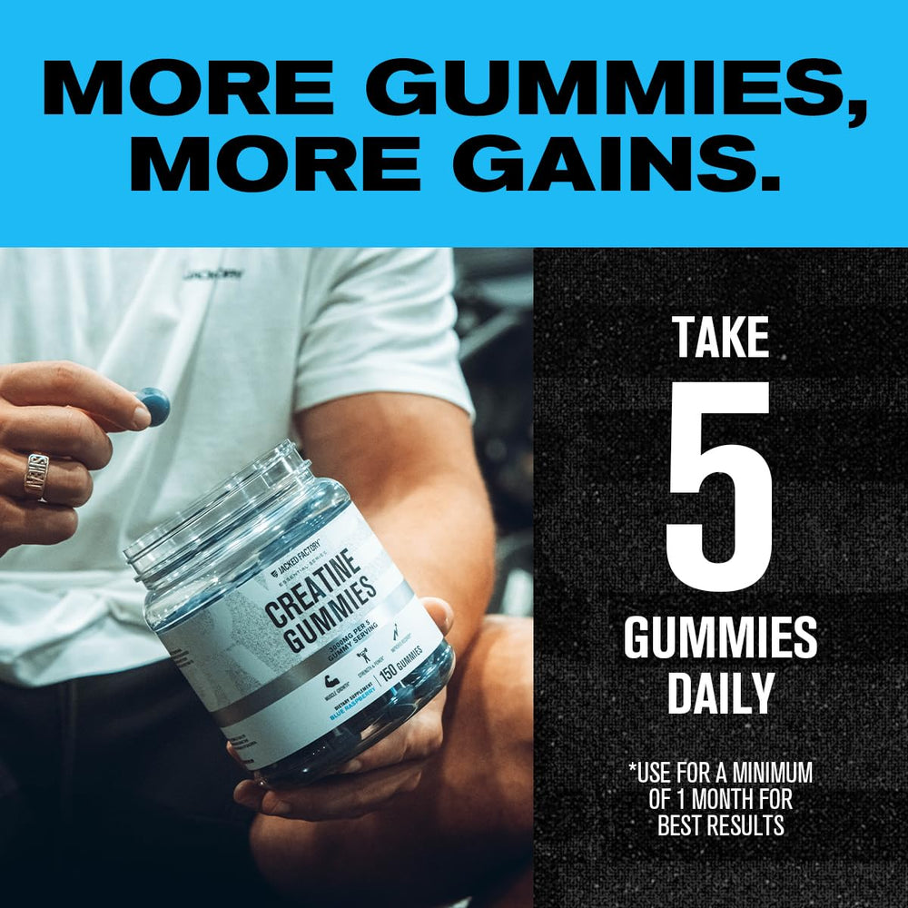 Jacked Factory Creatine Monohydrate Gummies bottle with resealable cap