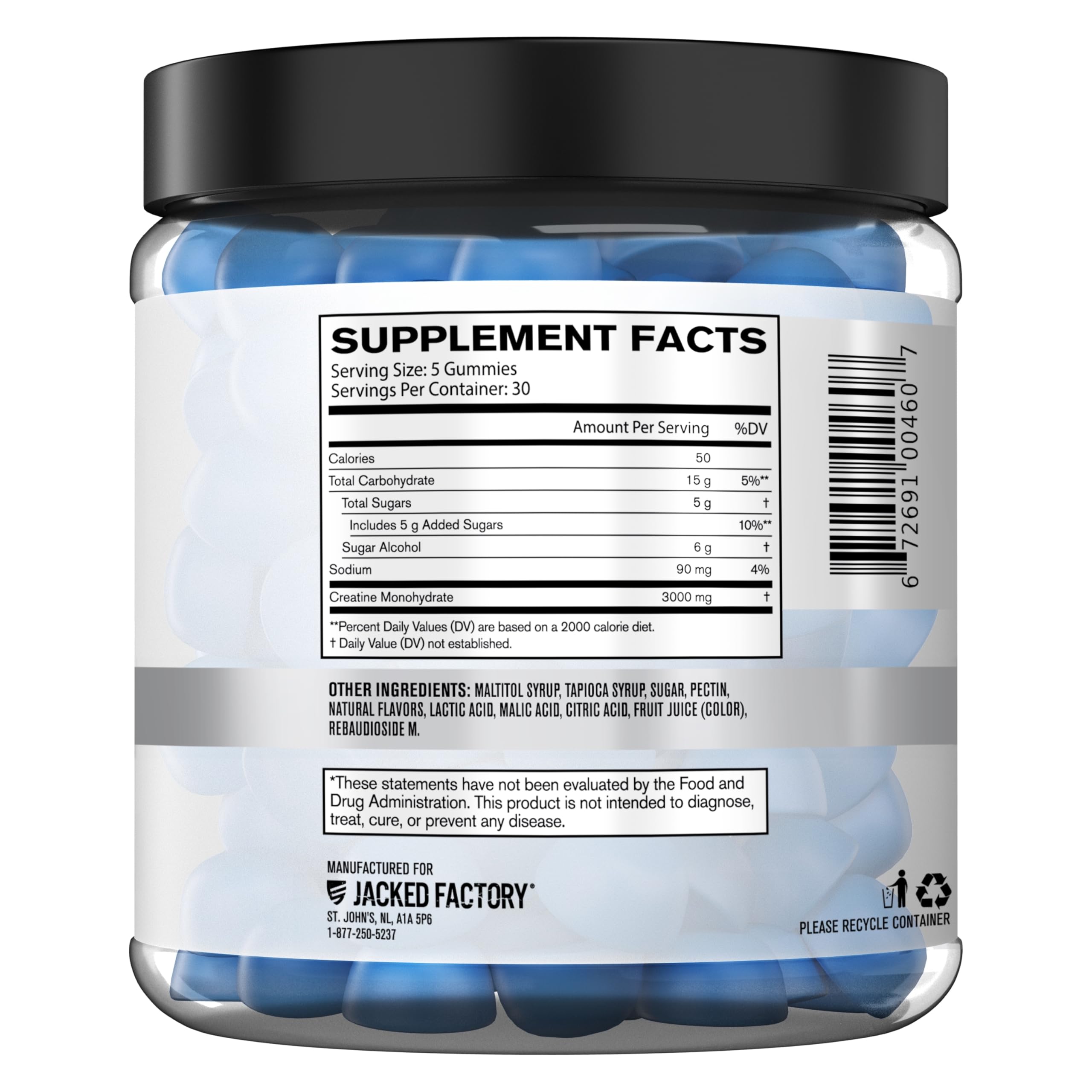 Jacked Factory Creatine Monohydrate Gummies on gym bag setup