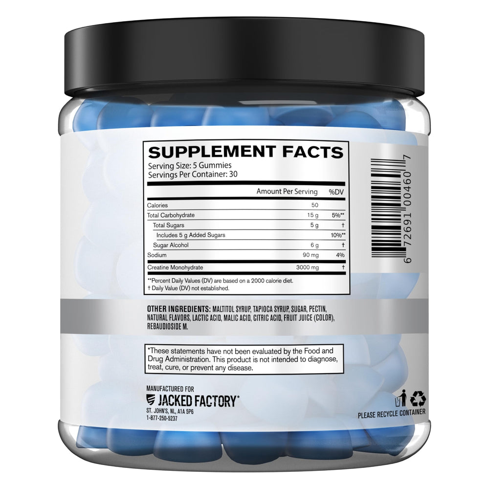 Jacked Factory Creatine Monohydrate Gummies on gym bag setup