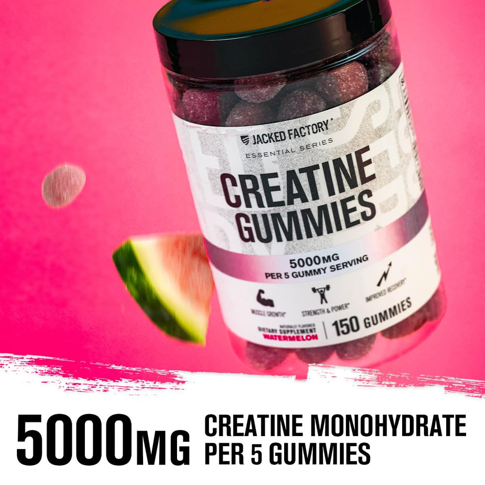 Jacked Factory gummy bottle pouring shows easy daily dose.