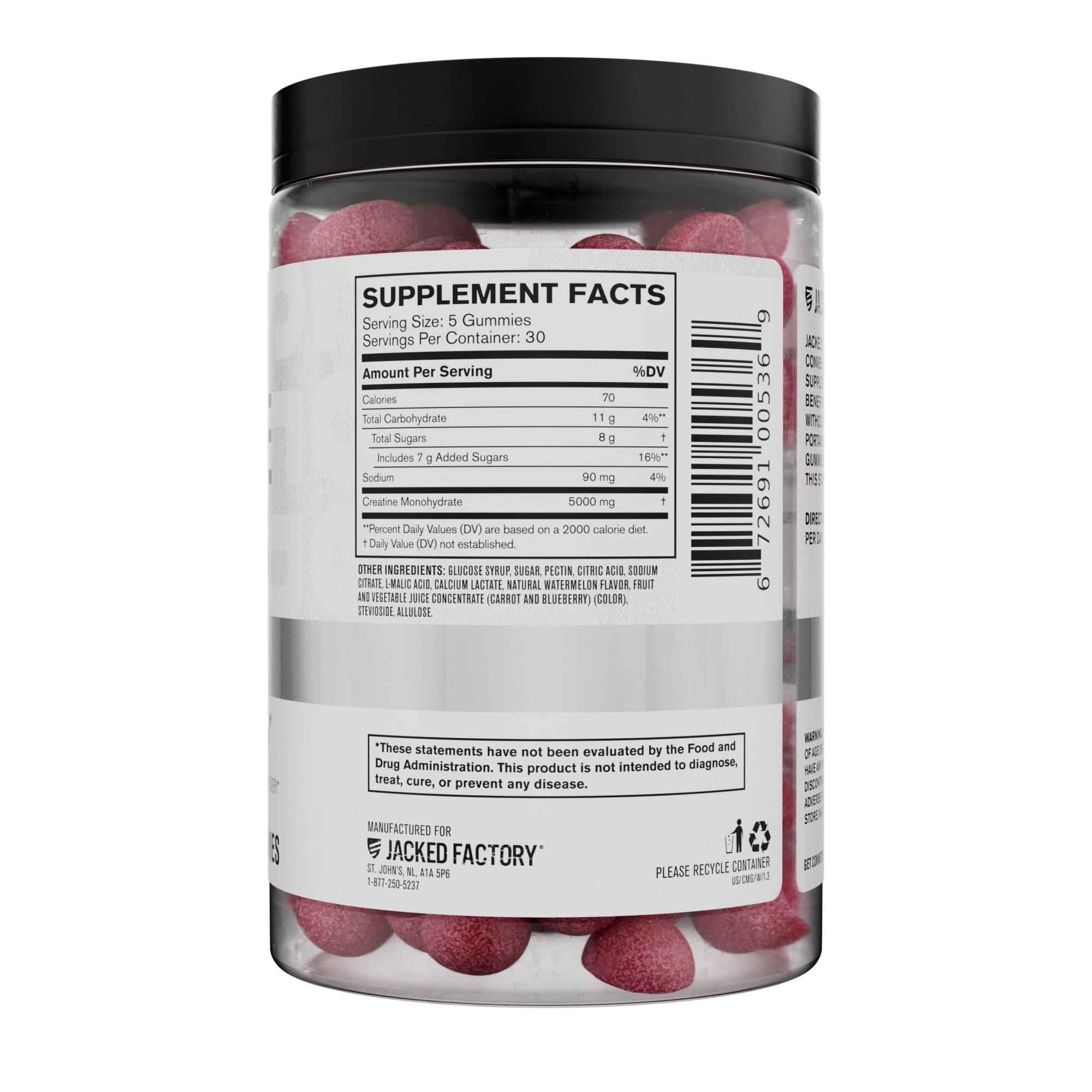Jacked Factory Creatine Gummies on gym shelf, ready to grab before workouts.