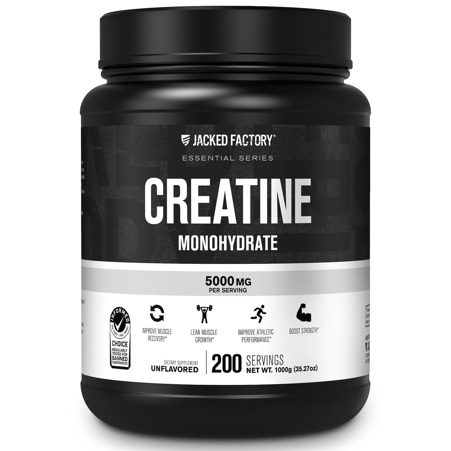 Jacked Factory Creatine Monohydrate powder bottle front view for daily performance support