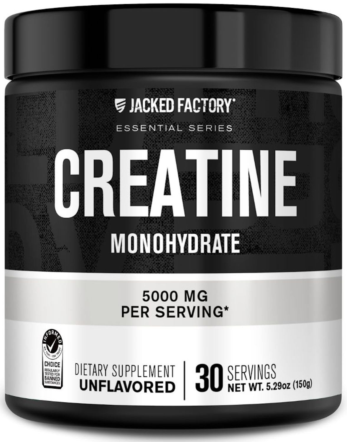 Jacked Factory Creatine Monohydrate jar front view for strength support