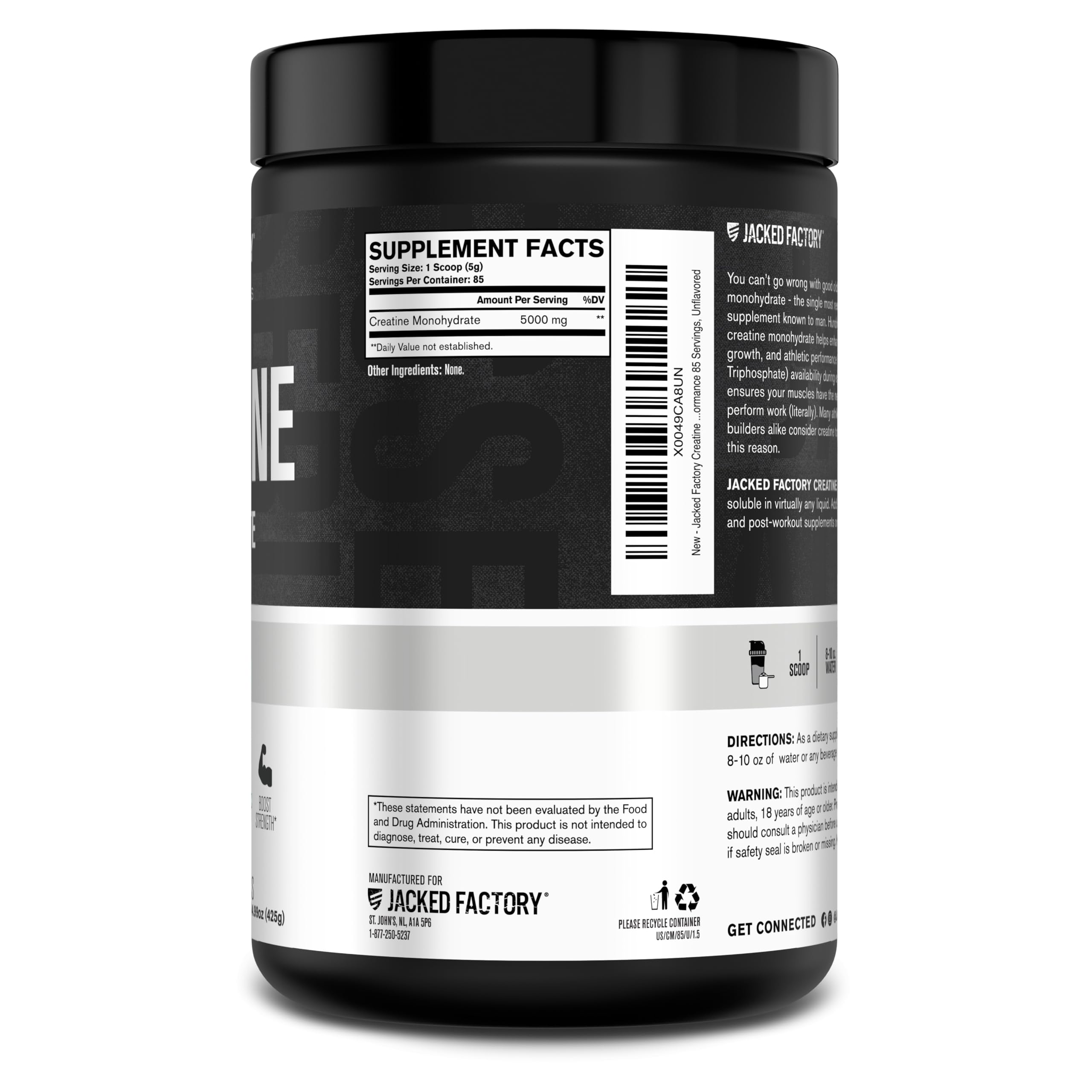 Shelf-stacked supplements including Jacked Factory creatine for stacking.