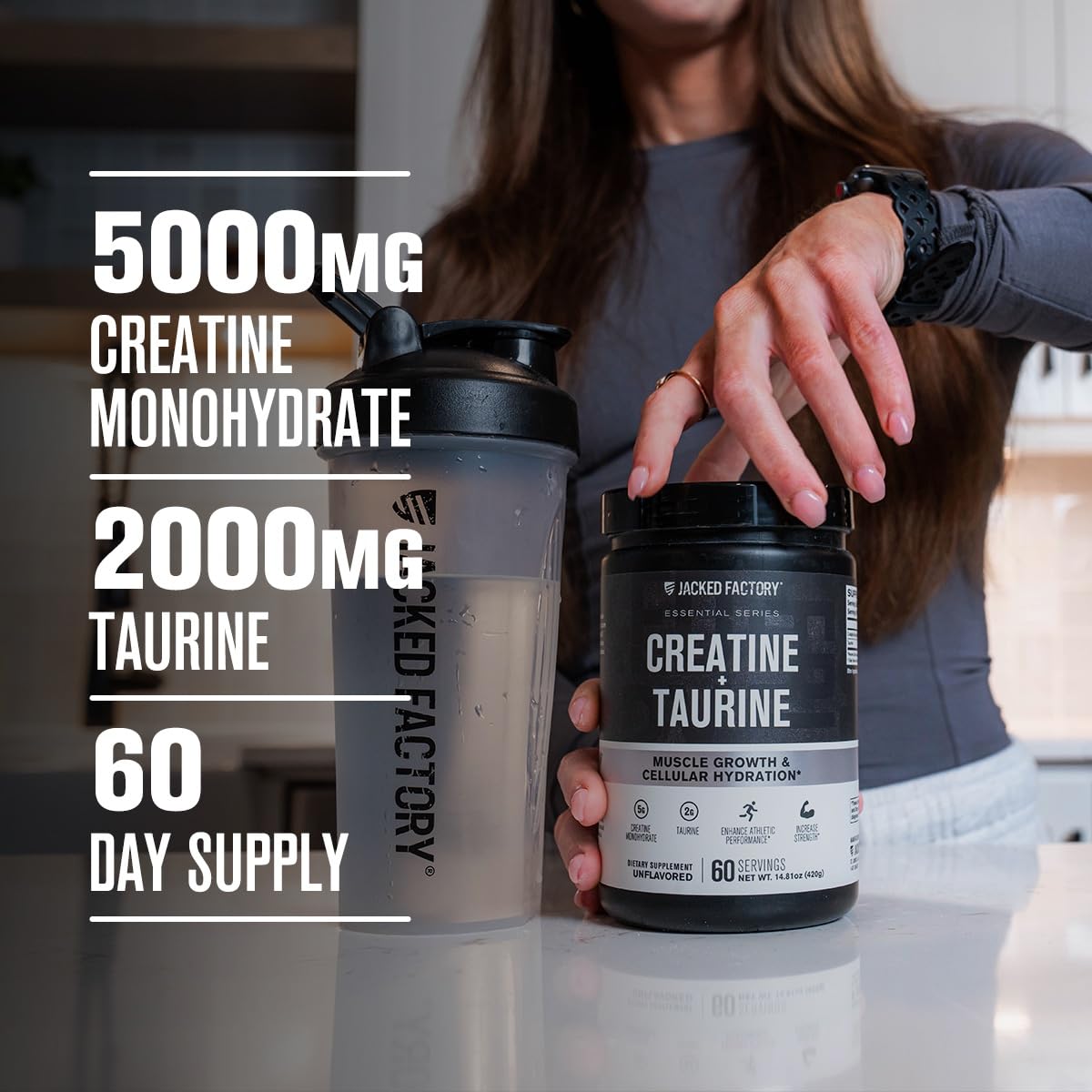 Glass of water with mixed Creatine + Taurine showing quick dissolution.