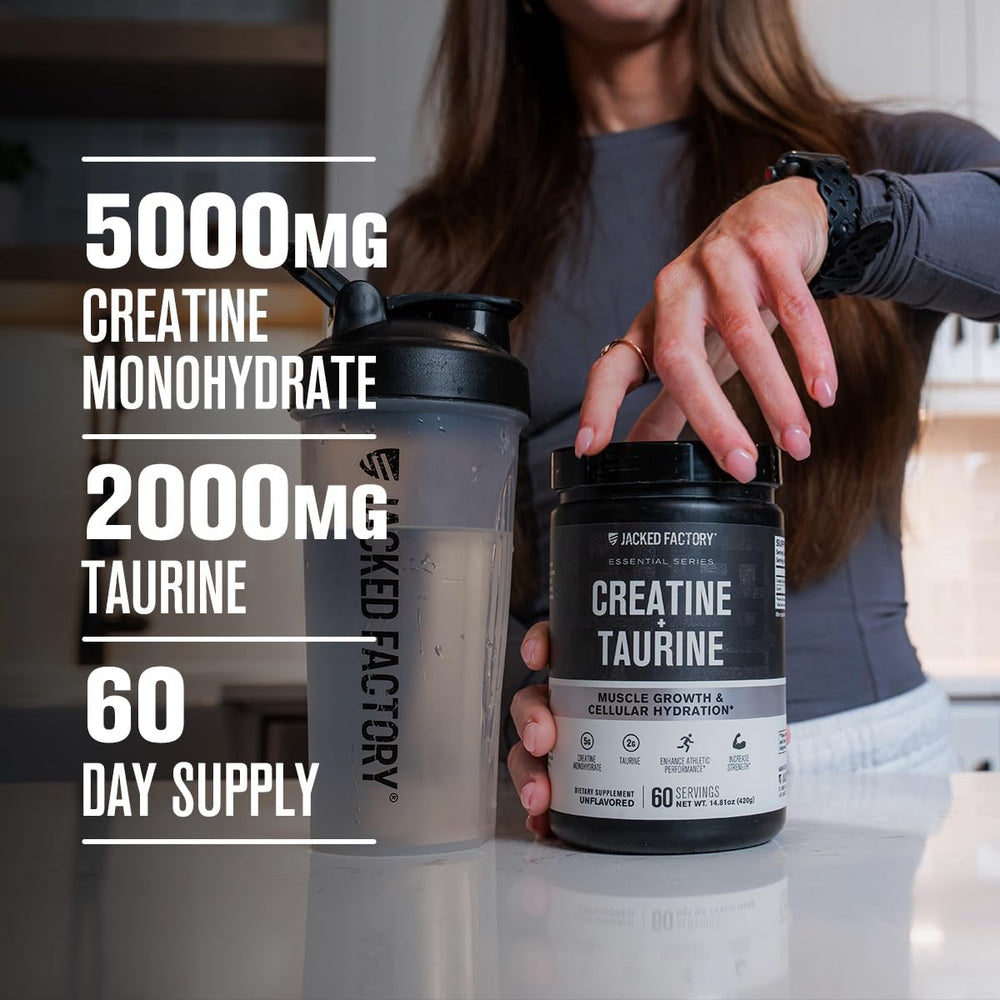 Glass of water with mixed Creatine + Taurine showing quick dissolution.