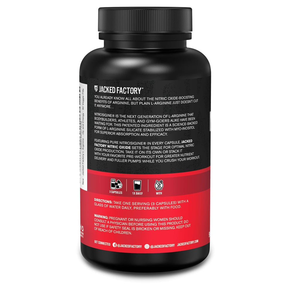 Jacked Factory Essentials Nitric Oxide Booster ingredients panel emphasizes clean labeling
