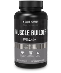 Jacked Factory Essentials Muscle Builder bottle front shows Peak ATP support for workouts.