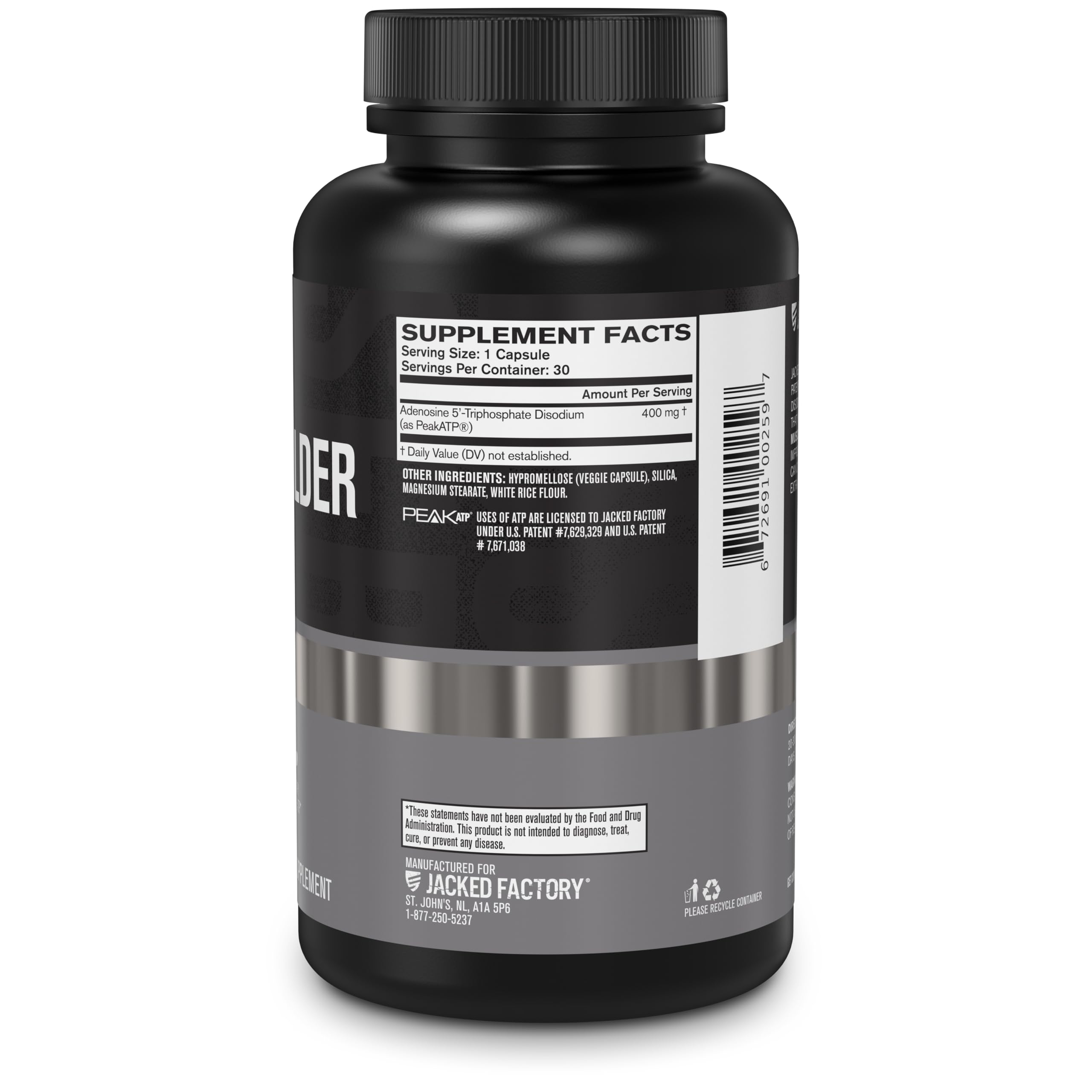 Jacked Factory Essentials Muscle Builder label detail shows clear dosing information.