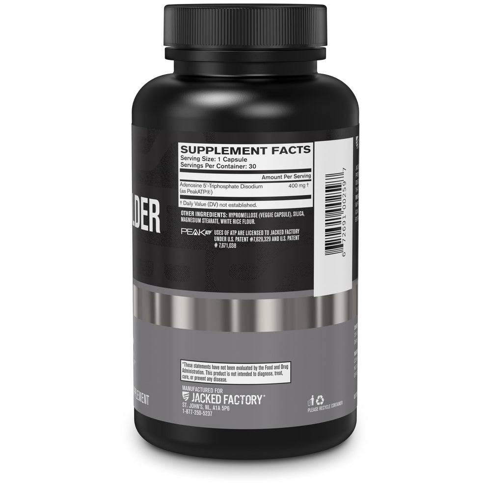 Jacked Factory Essentials Muscle Builder label detail shows clear dosing information.