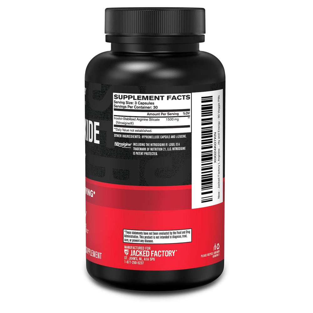 Jacked Factory Essentials Nitric Oxide Booster on shelf in athletic environment