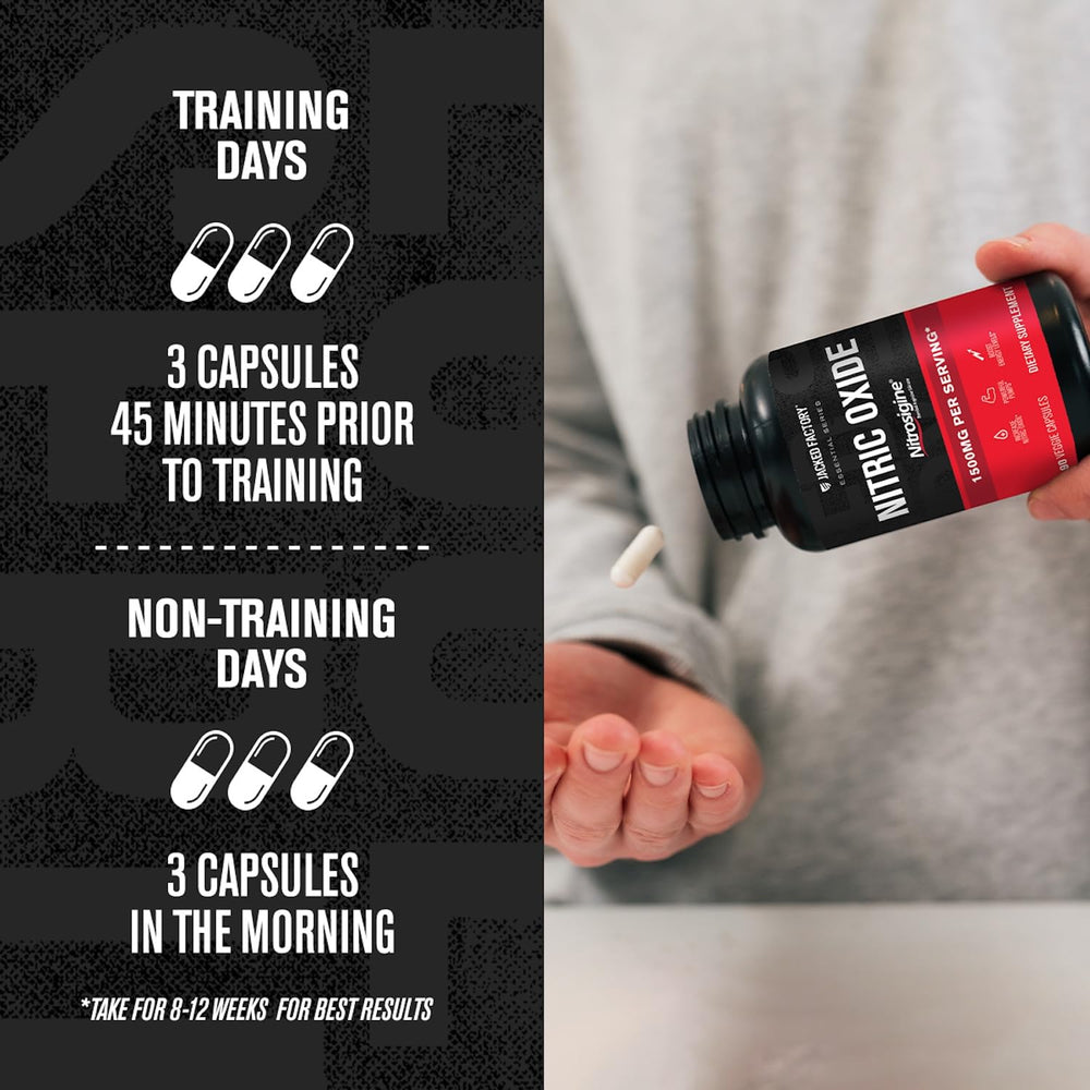 Jacked Factory Essentials Nitric Oxide Booster in gym setting for possible performance support