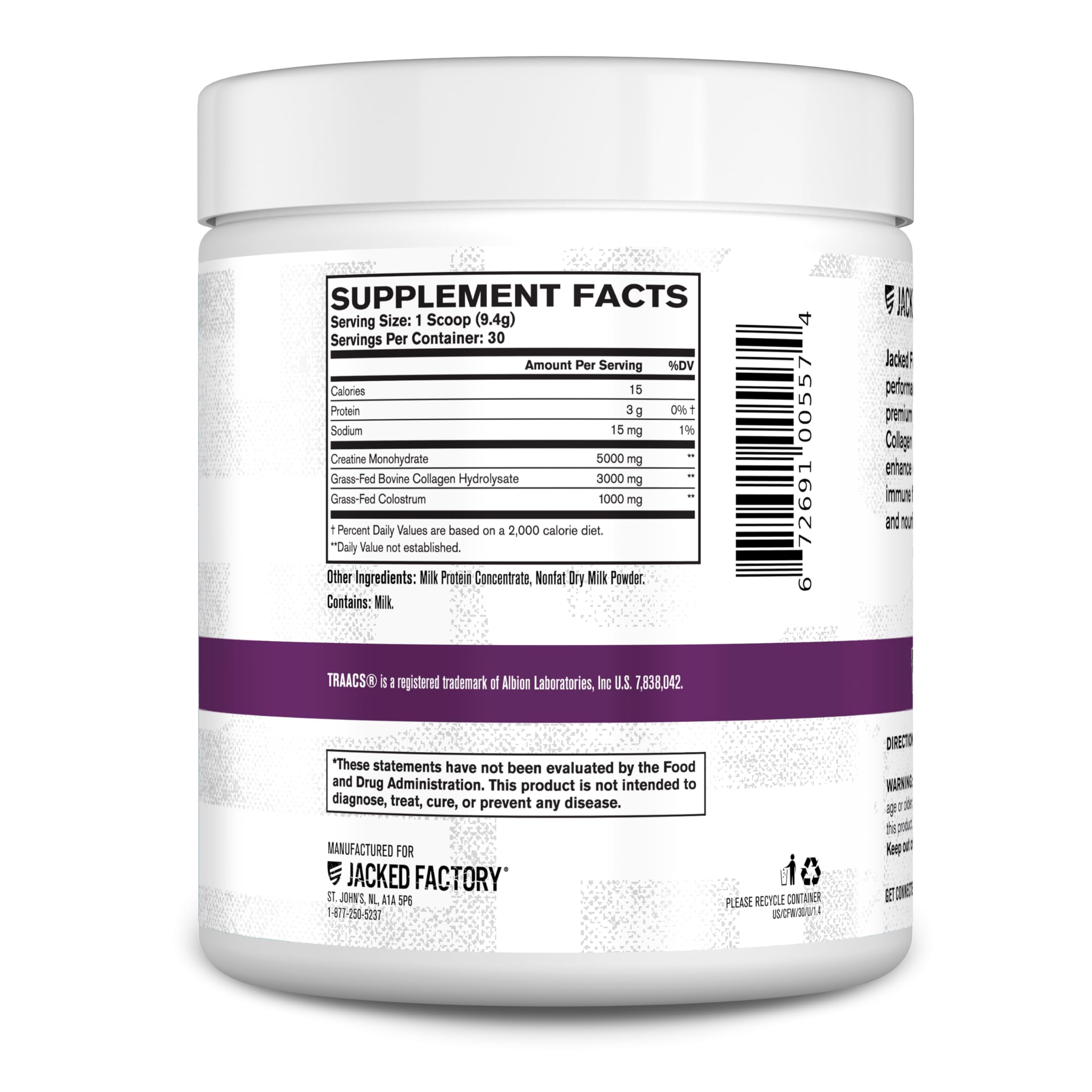 Jacked Factory Gluten-free and hormone-free badge communicates pure formula