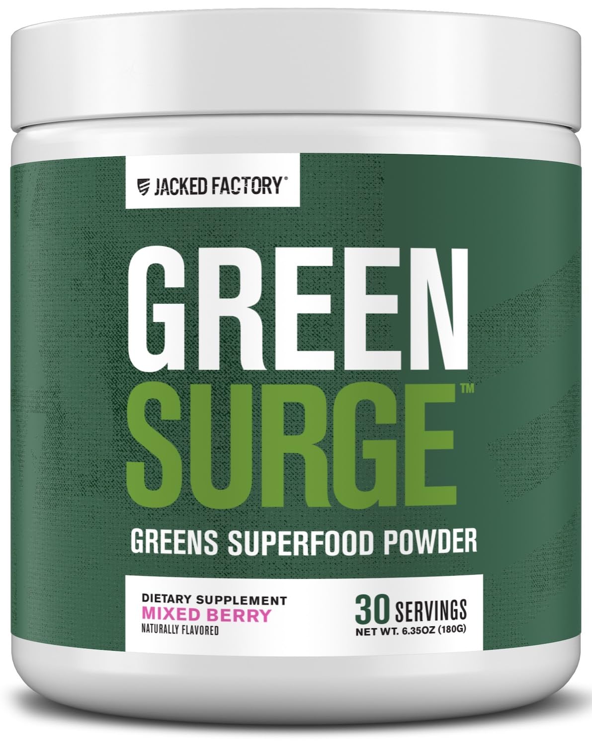 Jacked Factory Green Surge bottle front for daily wellness