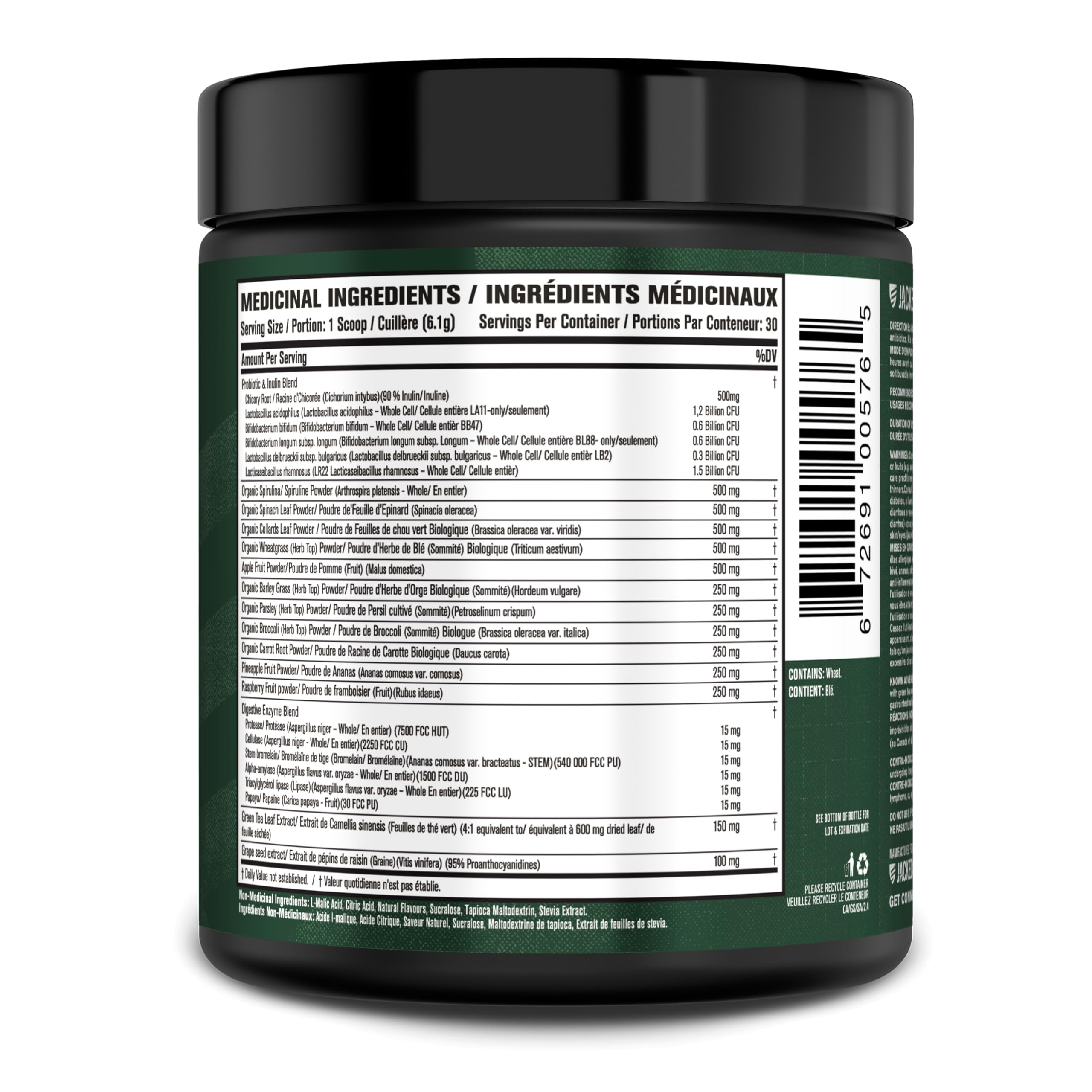 Jacked Factory Green Surge bottle label highlights clean, high-quality manufacturing.