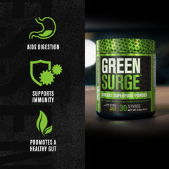 Jacked Factory Green Surge ingredients highlight spirulina and wheatgrass for nutrient density.