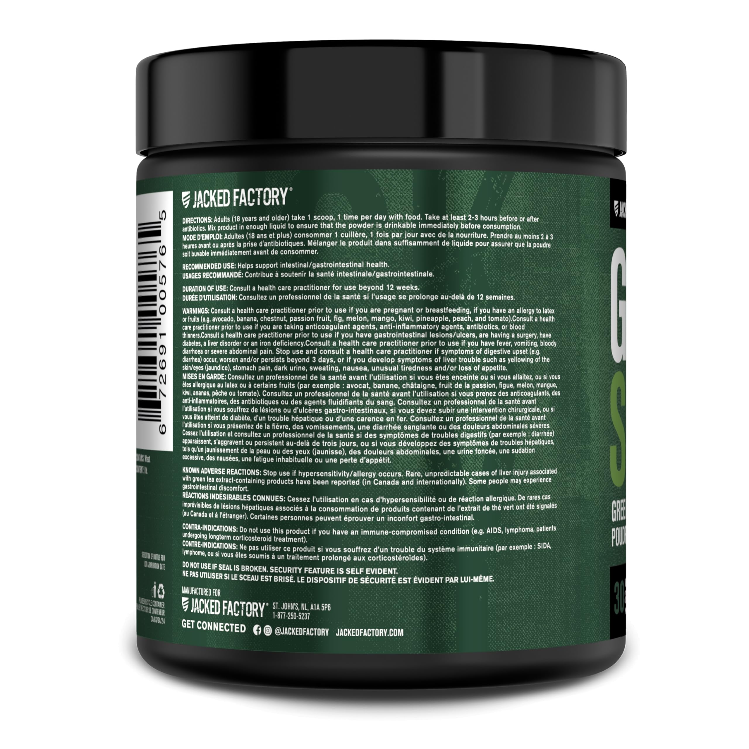 Jacked Factory Green Surge ingredients overlay highlights gut health benefit