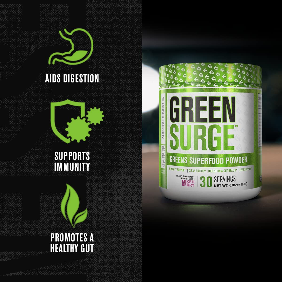 Jacked Factory Green Surge shaker ready for on-the-go energy