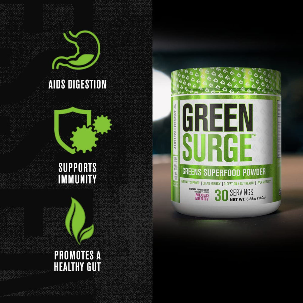 Jacked Factory Green Surge shaker ready for on-the-go energy