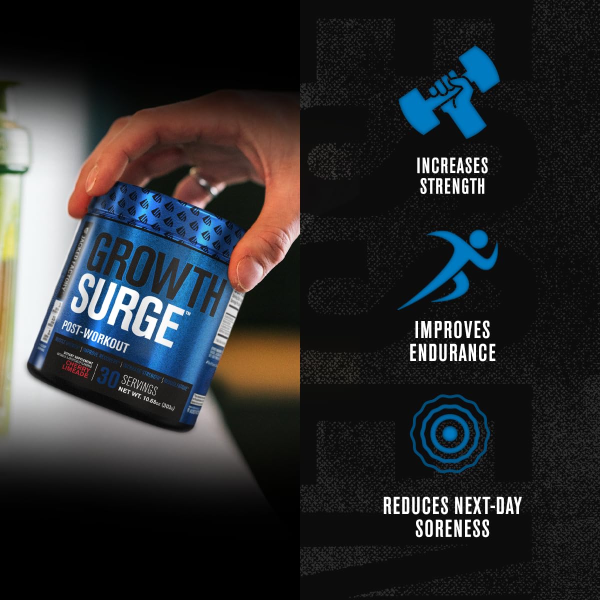Jacked Factory Growth Surge creatine monohydrate detail promoting strength and endurance potential.