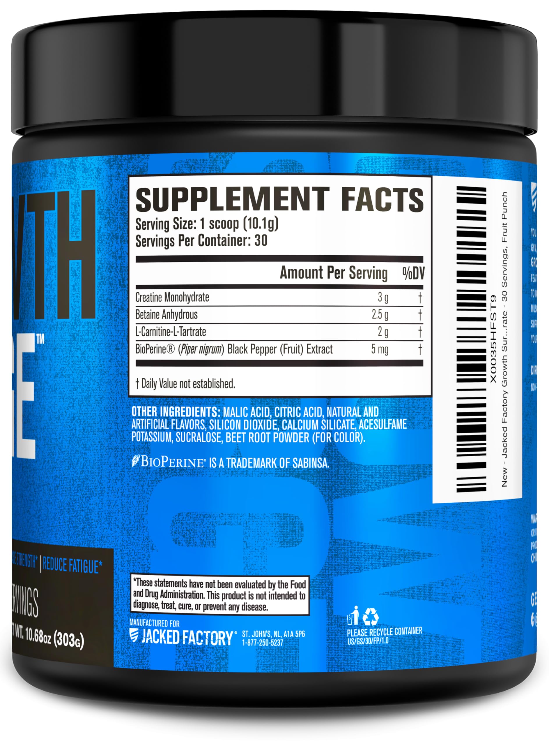 Jacked Factory Growth Surge fruit punch flavor visual highlights tasty mixability.