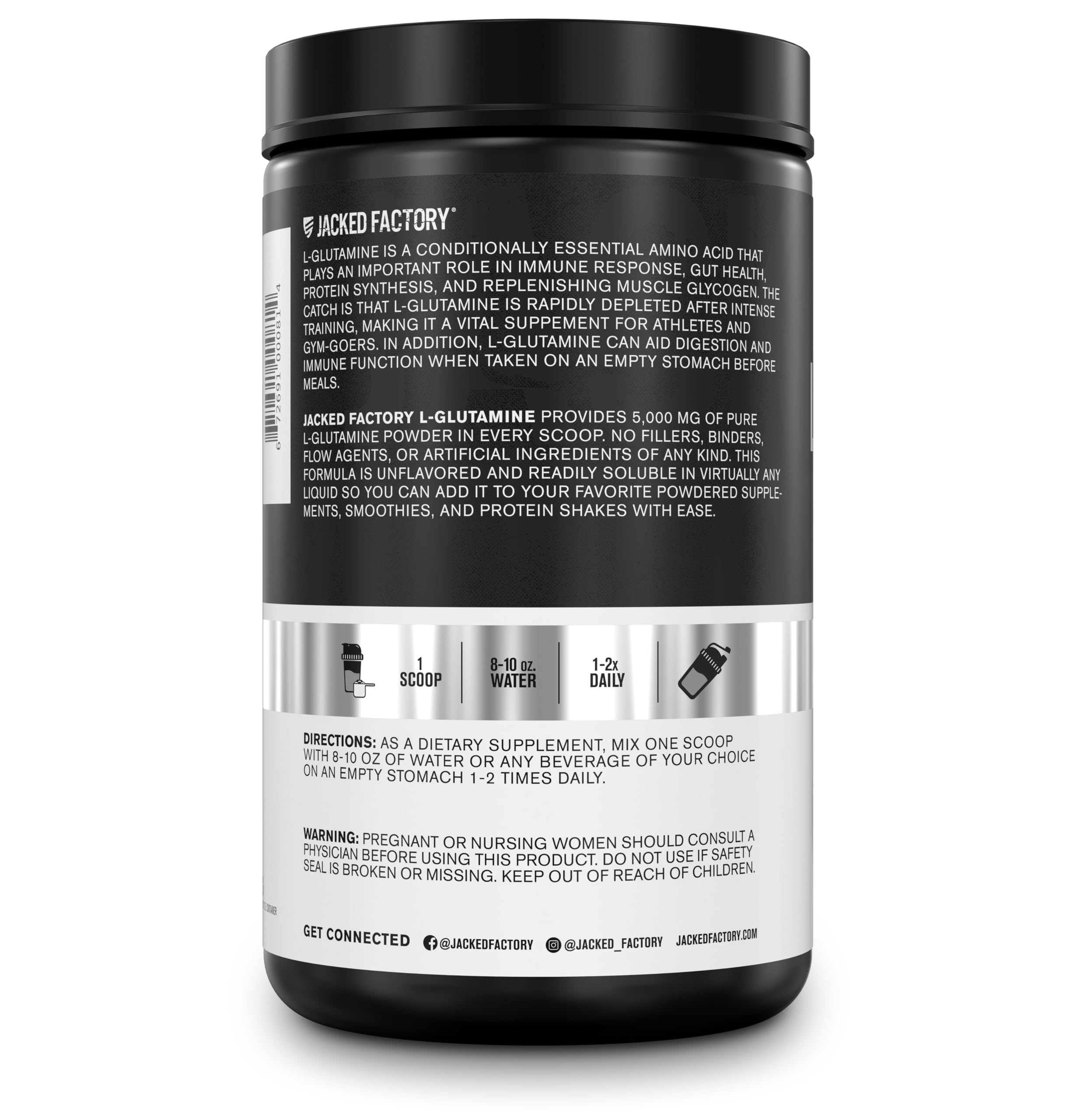 Jacked Factory L-Glutamine powder processed in a CGMP-certified facility