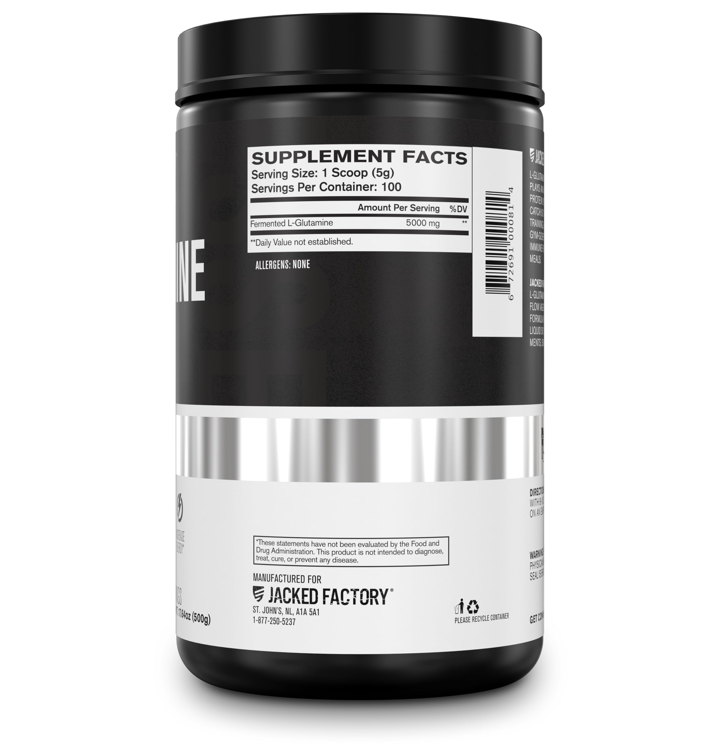 Jacked Factory L-Glutamine powder in lab setting for purity and quality