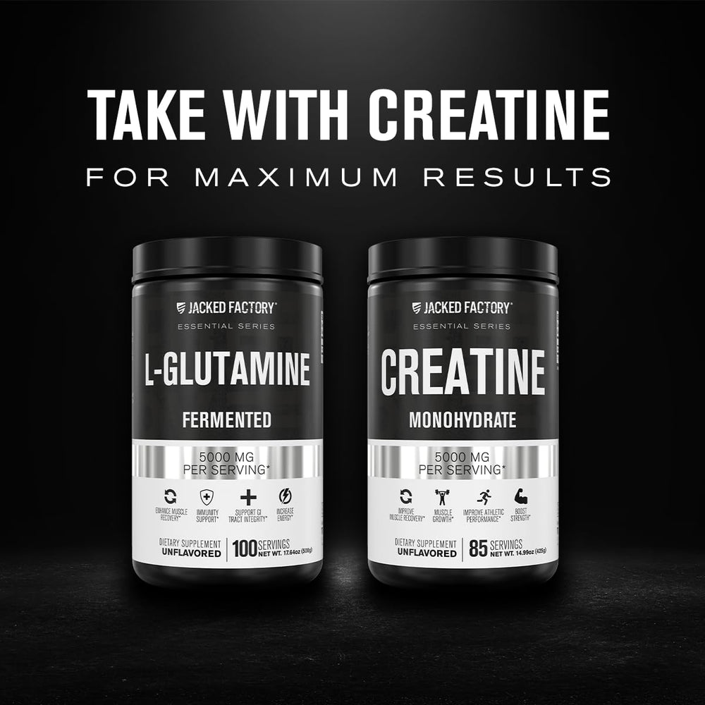 Jacked Factory L-Glutamine powder pour into water for quick post-workout mixing