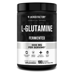 Jacked Factory L-Glutamine powder unflavored scoop for convenient post-workout recovery