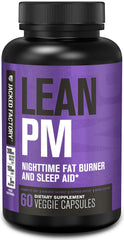 Jacked Factory Lean PM bottle on nightstand supports nighttime rest and fat-burning potential.