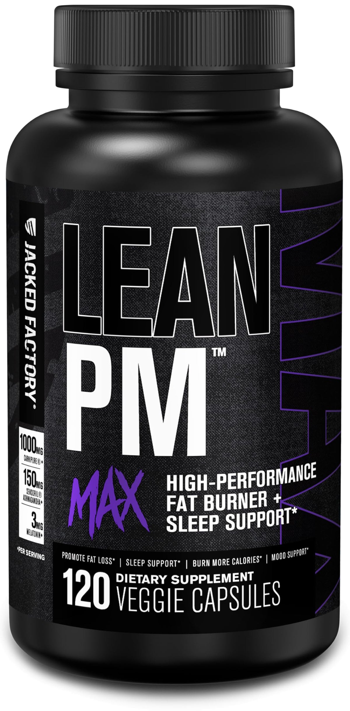 Jacked Factory Lean PM Max bottle front signals dual nighttime support for weight and rest