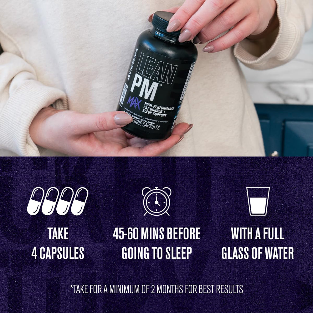 Jacked Factory Lean PM Max box with tray communicates convenient nightly dosing