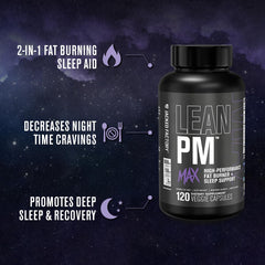 Jacked Factory Lean PM Max pills closeup highlights Melatonin and Carnipure for sleep and metabolism