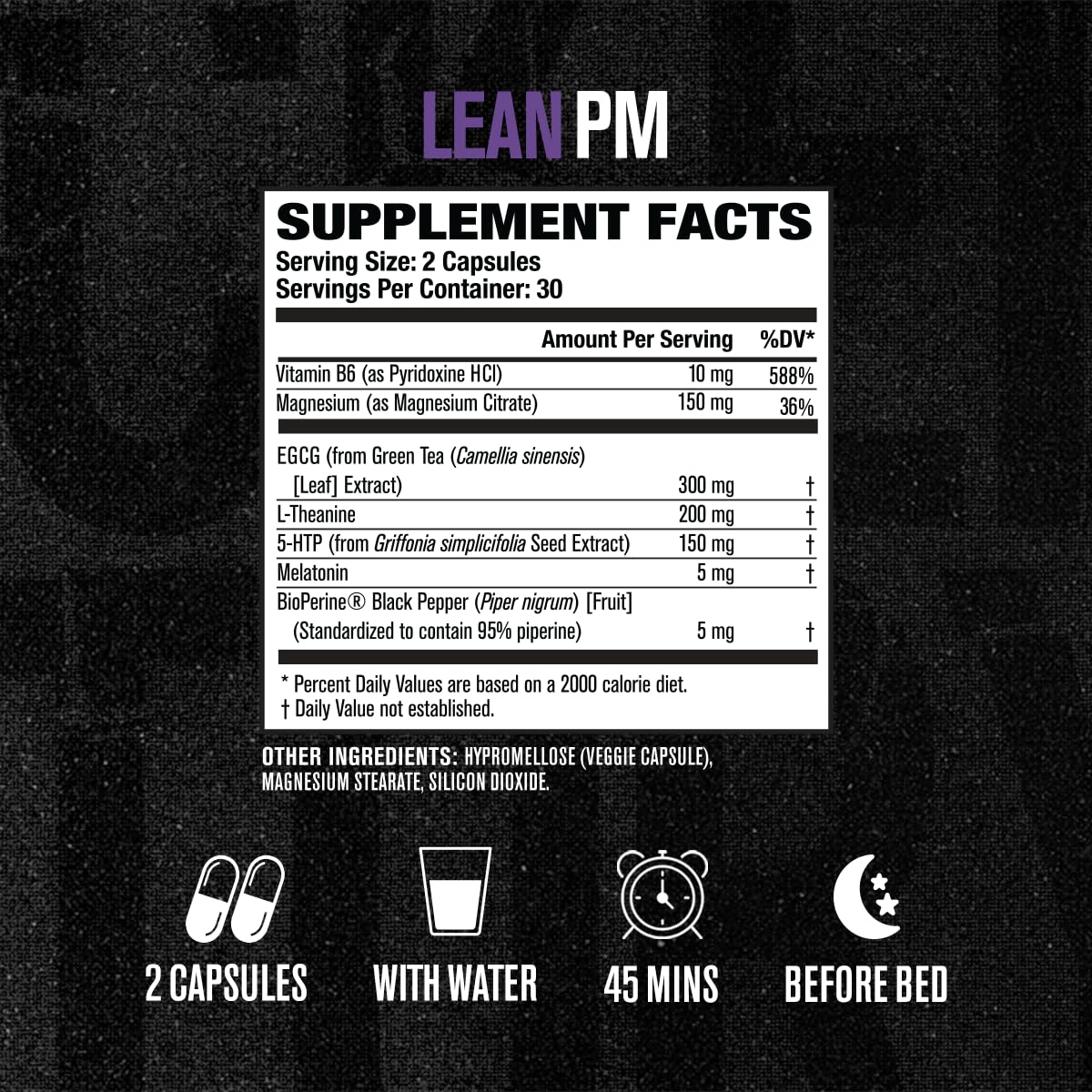 Lean-PM night-time sleep support imagery emphasizing cravings control