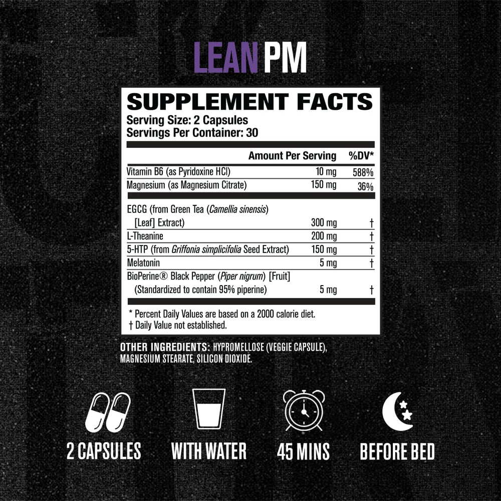 Lean-PM night-time sleep support imagery emphasizing cravings control