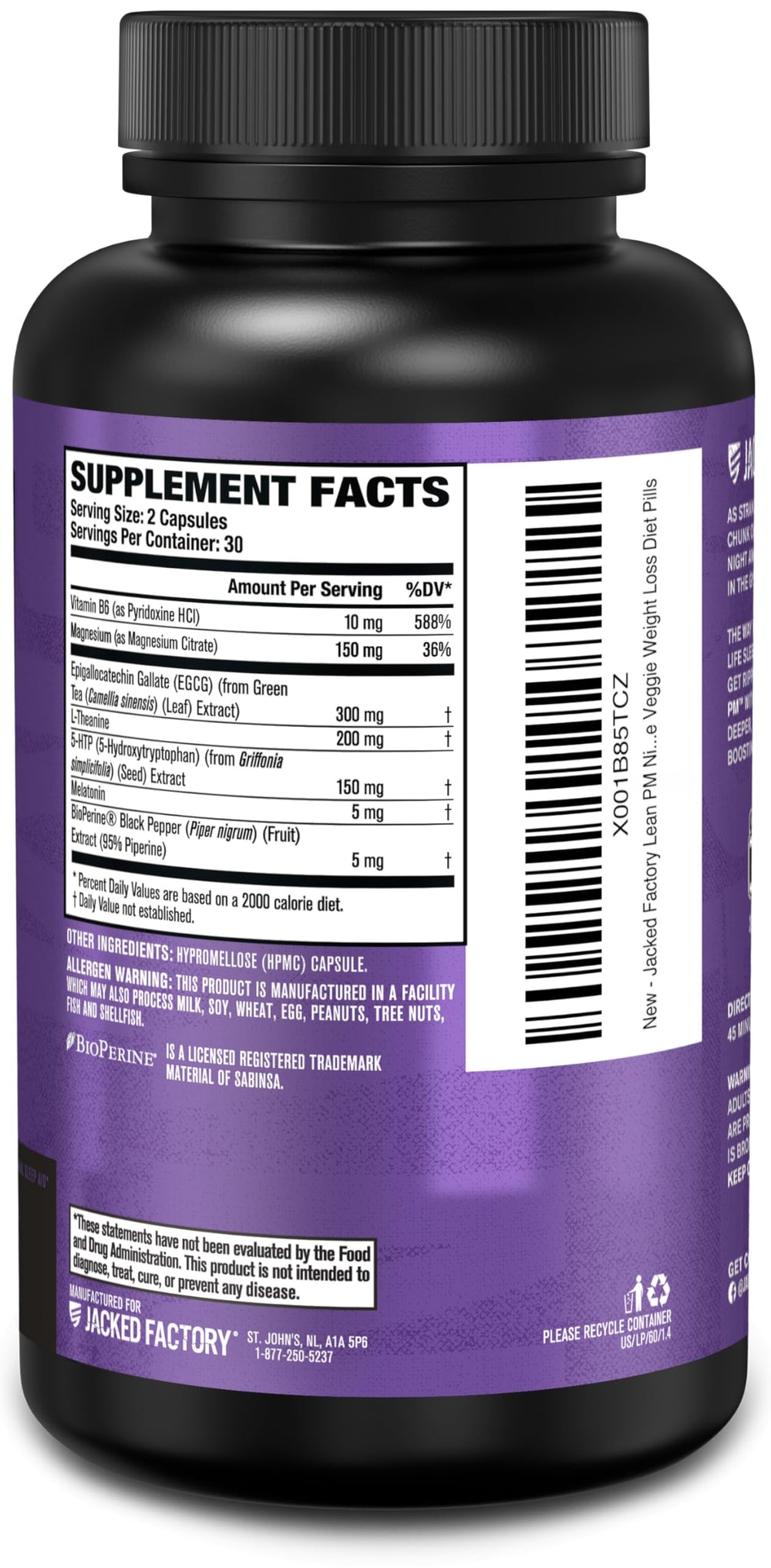 Jacked Factory Lean PM night-time routine with bottle and watch.