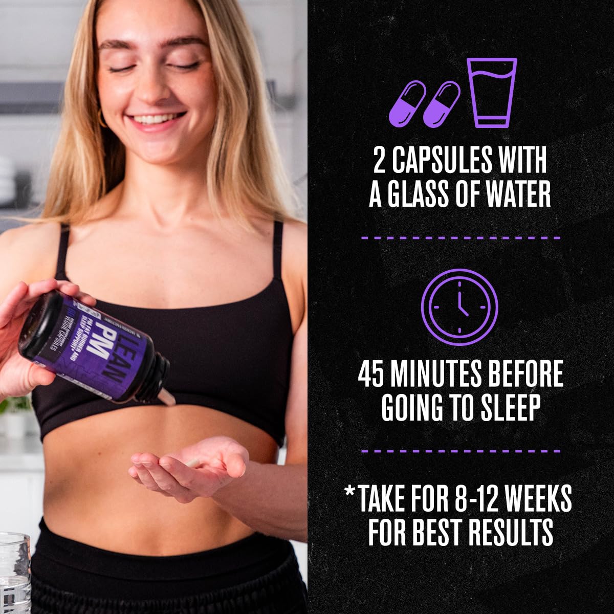 Jacked Factory Lean PM serving capsule closeup emphasizes pill form.