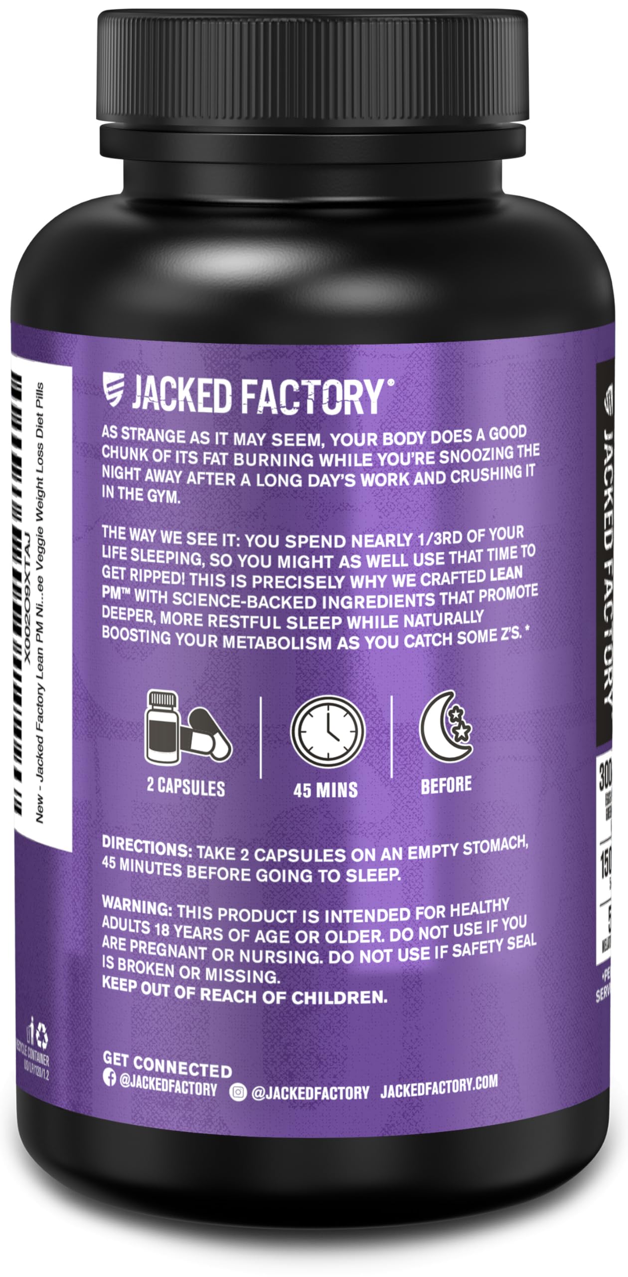 Jacked Factory Lean PM veggie capsules count displayed for responsible nightly use.