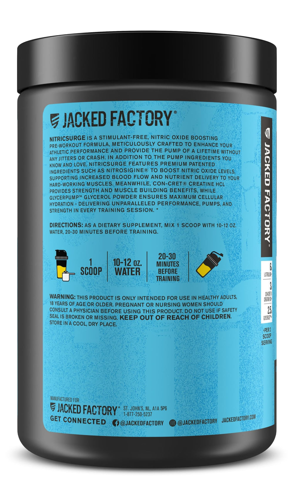 Jacked Factory Nitric Surge pineapple mango flavor with convenient scoop.