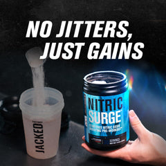 Jacked Factory Nitric Surge label highlights ingredients like Con-Cret and L-Citrulline.