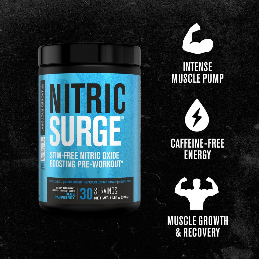 Jacked Factory Nitric Surge bottle demonstrates muscle pumps during training sessions.