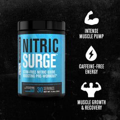 Jacked Factory Nitric Surge bottle demonstrates muscle pumps during training sessions.