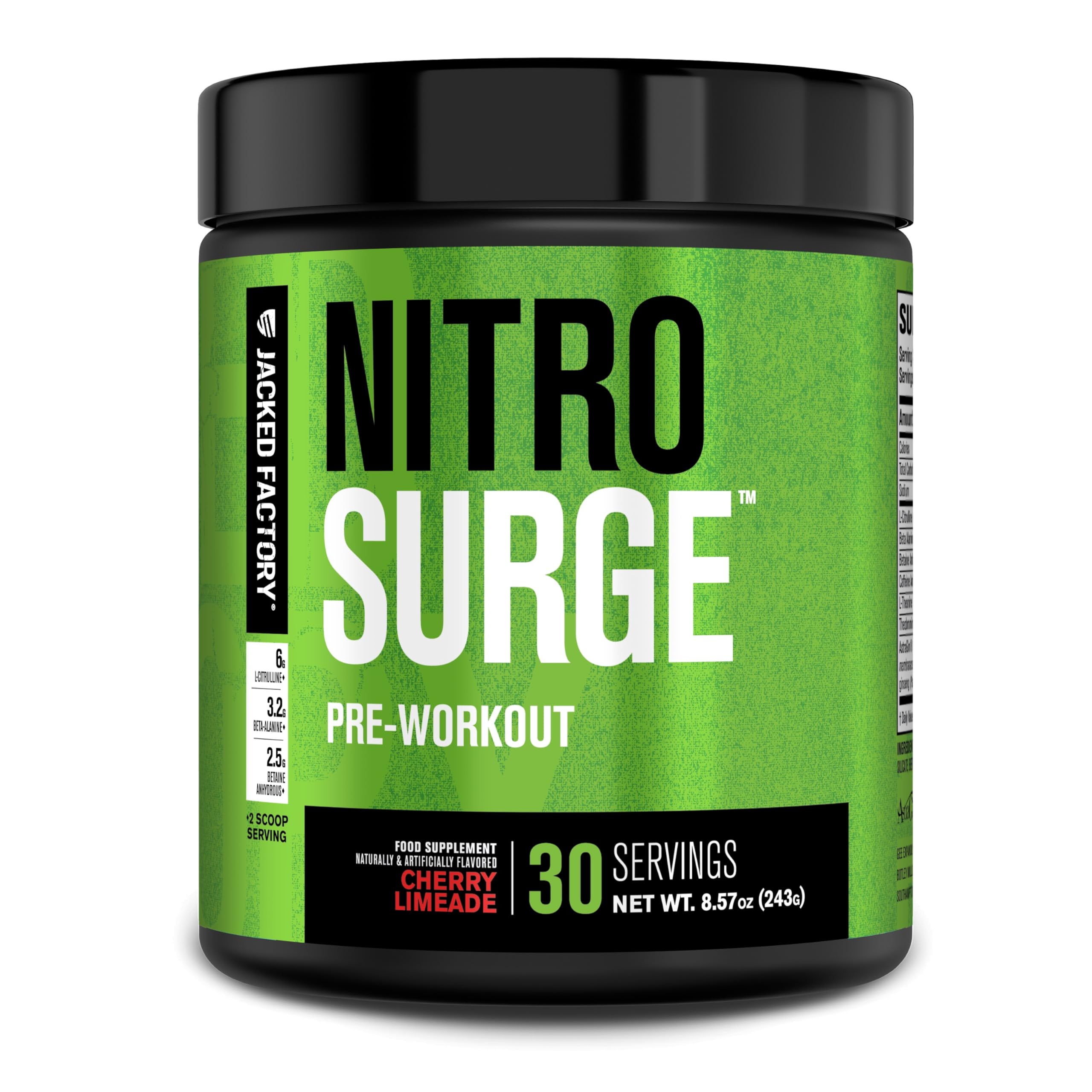 Jacked Factory Nitrosurge bottle being poured for a pre-workout energy boost