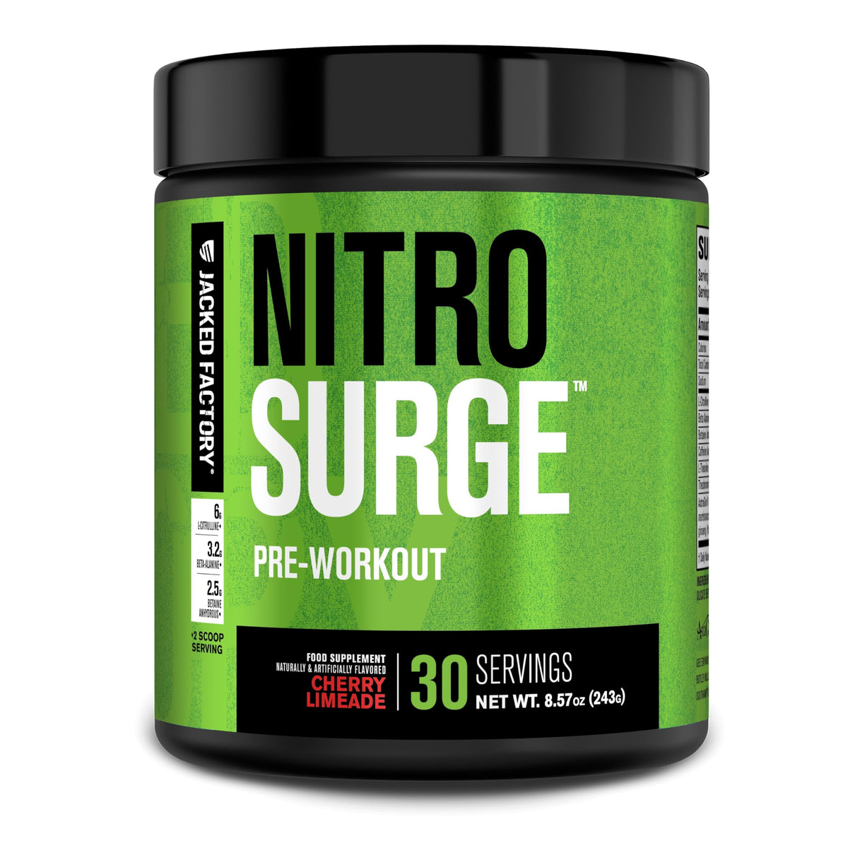 Jacked Factory Nitrosurge bottle being poured for a pre-workout energy boost