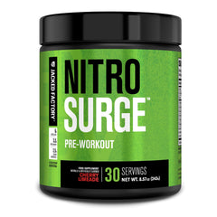 Jacked Factory Nitrosurge bottle being poured for a pre-workout energy boost