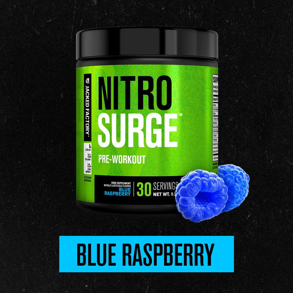 Nitrosurge canister with scoop shows clean energy without harsh stimulants